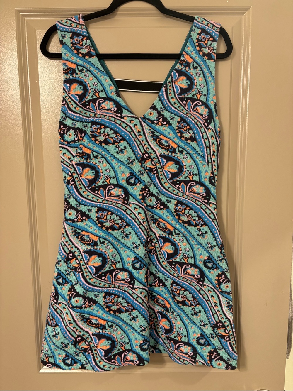 Sleeveless V-Neck Aqua Paisley Tank Dress